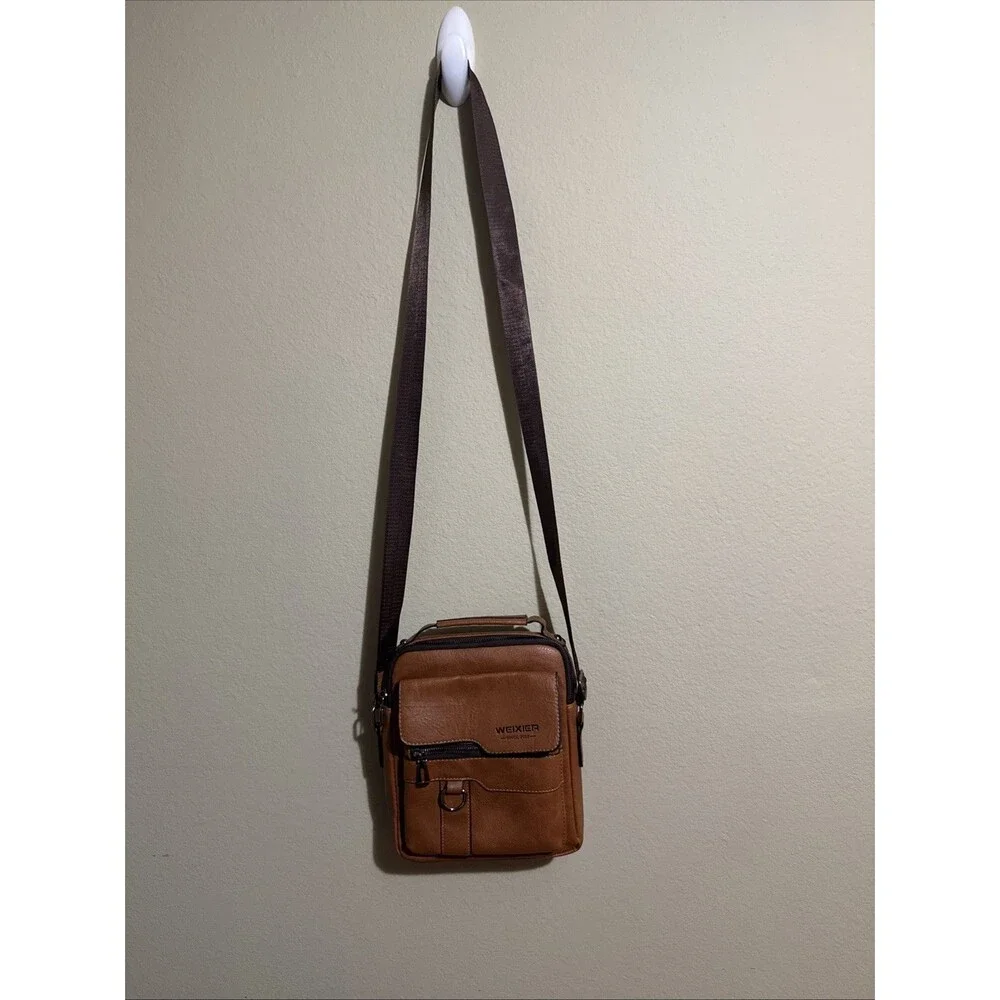 WEIXIER Brown Faux Leather Crossbody Sling Bag Men's Shoulder Bag